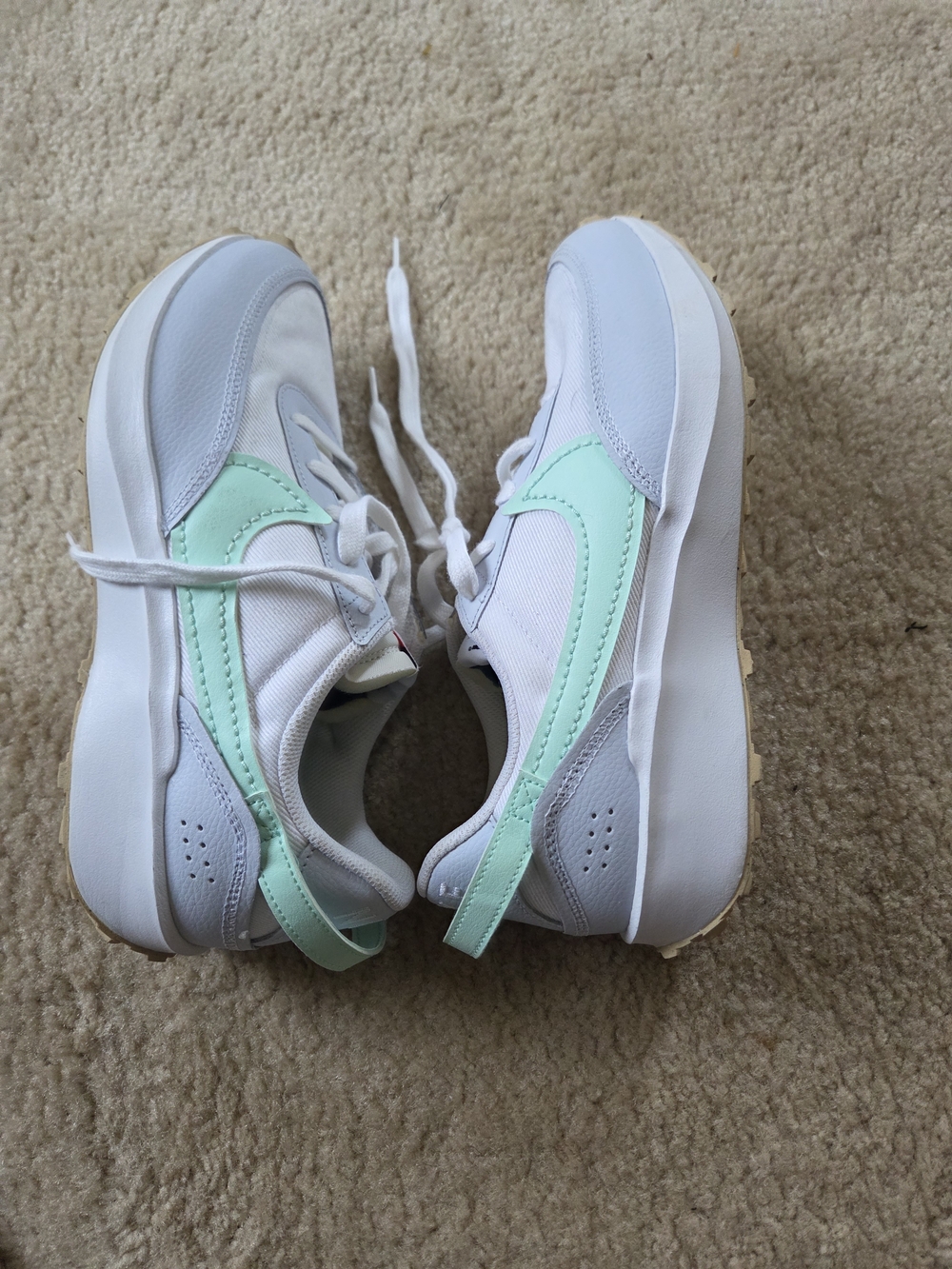 Nike White Sneakers with Mint Green Swoosh